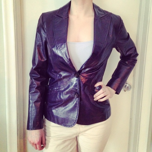 Elements by Vakko Purple Leather Jacket Blazer - Picture 3 of 5